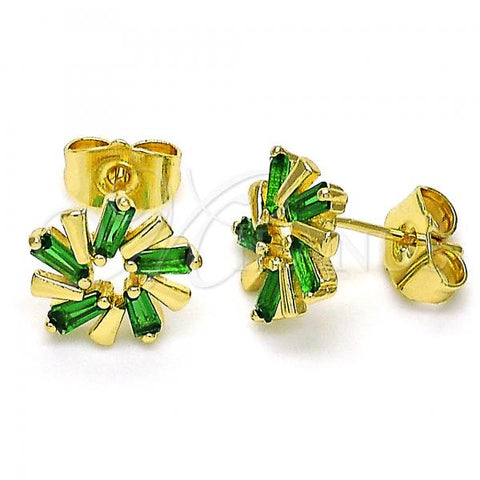 Oro Laminado Stud Earring, Gold Filled Style with Green Cubic Zirconia, Polished, Golden Finish, 02.210.0746.1