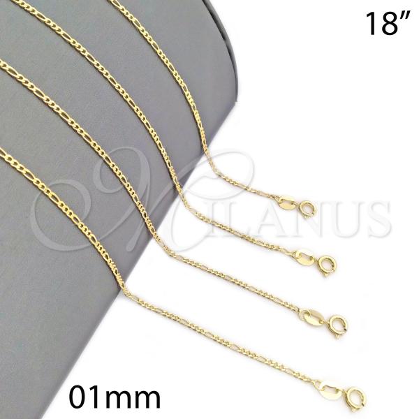 Oro Laminado Basic Necklace, Gold Filled Style Figaro Design, Polished, Golden Finish, 04.32.0016.18