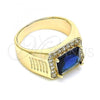 Oro Laminado Mens Ring, Gold Filled Style with Sapphire Blue Cubic Zirconia and White Micro Pave, Polished, Golden Finish, 01.266.0045.2.10