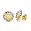 Oro Laminado Stud Earring, Gold Filled Style with White Crystal, Polished, Golden Finish, 02.331.0052