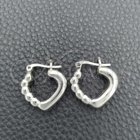 Sterling Silver Small Hoop, Heart Design, Polished, Silver Finish, 02.395.0004.20