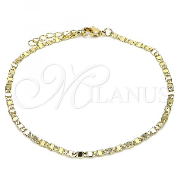 Oro Laminado Basic Anklet, Gold Filled Style Mariner Design, Polished, Golden Finish, 04.213.0030.10