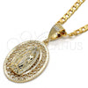 Oro Laminado Religious Pendant, Gold Filled Style Guadalupe Design, Diamond Cutting Finish, Golden Finish, 5.185.010