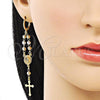 Oro Laminado Long Earring, Gold Filled Style Guadalupe and Cross Design, Polished, Tricolor, 02.253.0083