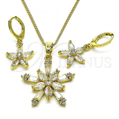 Oro Laminado Earring and Pendant Adult Set, Gold Filled Style Flower Design, with White Cubic Zirconia, Polished, Golden Finish, 10.316.0064