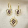 Oro Laminado Earring and Pendant Adult Set, Gold Filled Style Heart Design, with  Cubic Zirconia, Golden Finish, 5.056.011