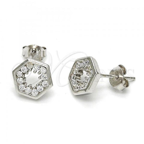 Sterling Silver Stud Earring, with White Cubic Zirconia, Polished, Rhodium Finish, 02.285.0021