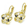 Oro Laminado Leverback Earring, Gold Filled Style Flower Design, with Black and White Cubic Zirconia, Polished, Golden Finish, 02.210.0214.3