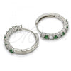 Rhodium Plated Huggie Hoop, with Green and White Cubic Zirconia, Polished, Rhodium Finish, 02.210.0095.8.25