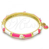 Oro Laminado Individual Bangle, Gold Filled Style Ladybug Design, with White Crystal, Pink Enamel Finish, Golden Finish, 07.254.0003.2.03 (06 MM Thickness, Size 3 - 2.00 Diameter)