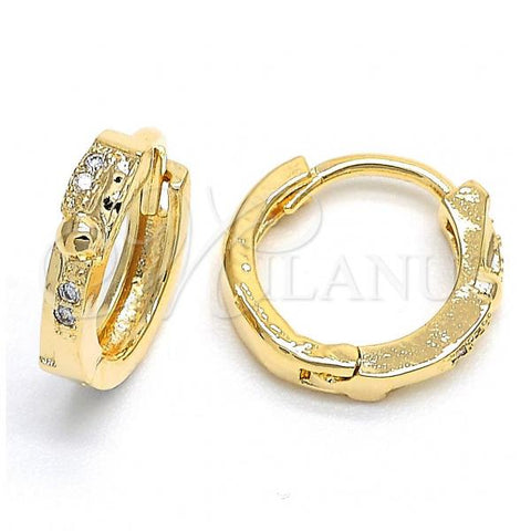 Oro Laminado Huggie Hoop, Gold Filled Style with White Micro Pave, Polished, Golden Finish, 02.168.0008