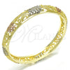 Gold Plated Individual Bangle, Heart Design, Diamond Cutting Finish, Tricolor, 03.53.0006.05 (13 MM Thickness, Size 5 - 2.50 Diameter)