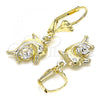 Oro Laminado Dangle Earring, Gold Filled Style Butterfly Design, with White Crystal, Polished, Golden Finish, 02.351.0064