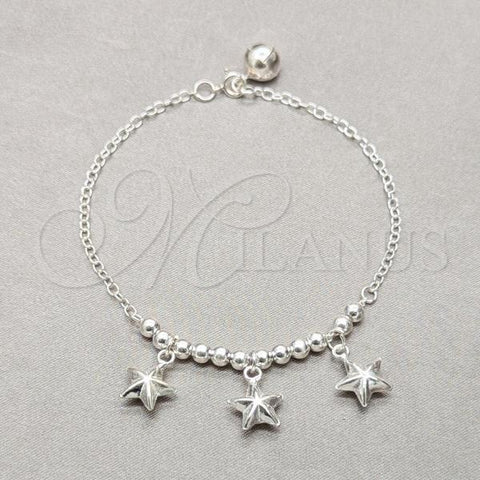 Sterling Silver Fancy Bracelet, Star and Ball Design, Polished, Silver Finish, 03.409.0122.08