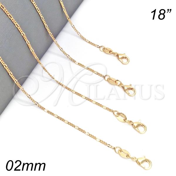 Oro Laminado Basic Necklace, Gold Filled Style Figaro Design, Polished, Golden Finish, 04.32.0020.18