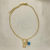 Oro Laminado Charm Anklet , Gold Filled Style Owl and Evil Eye Design, Polished, Golden Finish, 03.32.0600.10
