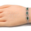 Sterling Silver Fancy Bracelet, with Green Cubic Zirconia and White Micro Pave, Polished, Rhodium Finish, 03.286.0013.3.07