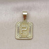 Oro Laminado Fancy Pendant, Gold Filled Style Initials Design, Diamond Cutting Finish, Golden Finish, 05.411.0054