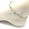 Oro Laminado Fancy Anklet, Gold Filled Style Evil Eye and Dolphin Design, Turquoise Resin Finish, Golden Finish, 03.326.0009.3.10