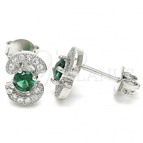 Sterling Silver Stud Earring, with Green and White Cubic Zirconia, Polished, Rhodium Finish, 02.369.0008.1