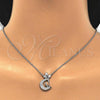 Sterling Silver Pendant Necklace, Moon Design, with White Cubic Zirconia, Polished, Rhodium Finish, 04.336.0019.16