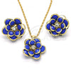 Oro Laminado Earring and Pendant Adult Set, Gold Filled Style Flower Design, with Sapphire Blue and White Crystal, Polished, Golden Finish, 10.64.0156.2