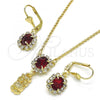 Oro Laminado Earring and Pendant Adult Set, Gold Filled Style Owl Design, with Garnet and White Crystal, Polished, Golden Finish, 10.122.0009