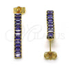 Oro Laminado Long Earring, Gold Filled Style Baguette Design, with Amethyst Cubic Zirconia, Polished, Golden Finish, 02.403.0001.4