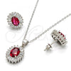 Sterling Silver Earring and Pendant Adult Set, with Garnet and White Cubic Zirconia, Polished, Rhodium Finish, 10.286.0027.1