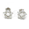 Sterling Silver Stud Earring, Star and Heart Design, with White Cubic Zirconia, Polished, Rhodium Finish, 02.285.0027