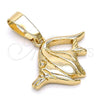 Oro Laminado Fancy Pendant, Gold Filled Style Fish Design, Diamond Cutting Finish, Golden Finish, 5.183.051