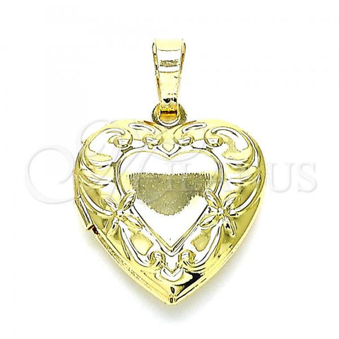 Oro Laminado Locket Pendant, Gold Filled Style Heart and Flower Design, Polished, Golden Finish, 05.117.0005