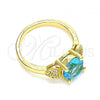 Oro Laminado Multi Stone Ring, Gold Filled Style Heart Design, with Blue Topaz and White Cubic Zirconia, Polished, Golden Finish, 01.284.0049.08