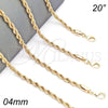 Oro Laminado Basic Necklace, Gold Filled Style Rope Design, Polished, Golden Finish, 04.213.0102.20