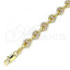 Oro Laminado Fancy Anklet, Gold Filled Style Puff Mariner Design, with White Micro Pave, Polished, Golden Finish, 04.63.1401.10