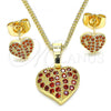 Oro Laminado Earring and Pendant Adult Set, Gold Filled Style Heart Design, with White Micro Pave, Polished, Golden Finish, 10.233.0045.1