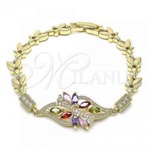 Oro Laminado Fancy Bracelet, Gold Filled Style with Multicolor Cubic Zirconia, Polished, Golden Finish, 03.316.0072.1.07