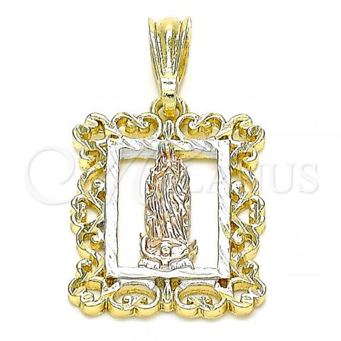 Oro Laminado Religious Pendant, Gold Filled Style Guadalupe Design, Polished, Tricolor, 05.351.0204