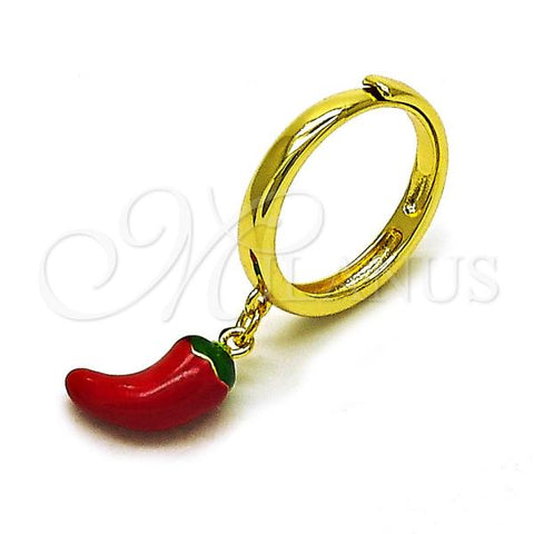 Oro Laminado Elegant Ring, Gold Filled Style Chili Design, Red Enamel Finish, Golden Finish, 01.421.0001