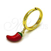 Oro Laminado Elegant Ring, Gold Filled Style Chili Design, Red Enamel Finish, Golden Finish, 01.421.0001
