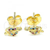 Oro Laminado Stud Earring, Gold Filled Style Heart Design, with Multicolor Micro Pave, Polished, Golden Finish, 02.233.0050.2