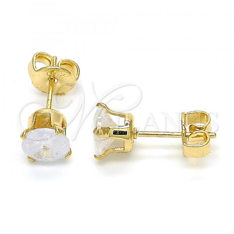 Oro Laminado Stud Earring, Gold Filled Style with White Cubic Zirconia, Polished, Golden Finish, 5.128.110