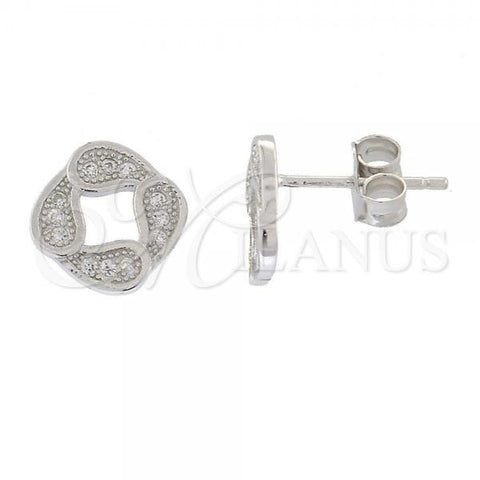 Sterling Silver Stud Earring, Love Knot Design, with White Micro Pave, Polished, Rhodium Finish, 02.176.0033