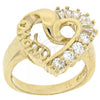 Oro Laminado Multi Stone Ring, Gold Filled Style Heart Design, with White Cubic Zirconia, Polished, Golden Finish, 5.054.010.09 (Size 9)