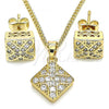 Oro Laminado Earring and Pendant Adult Set, Gold Filled Style with White Micro Pave, Polished, Golden Finish, 10.344.0013