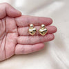 Oro Laminado Stud Earring, Gold Filled Style Heart and Ball Design, Polished, Golden Finish, 02.60.0159