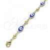 Oro Laminado Fancy Anklet, Gold Filled Style Evil Eye Design, Blue Enamel Finish, Golden Finish, 03.213.0033.10