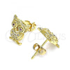 Oro Laminado Stud Earring, Gold Filled Style Owl Design, with White and Ruby Micro Pave, Polished, Golden Finish, 02.342.0171