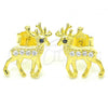 Sterling Silver Stud Earring, Deer Design, with Black and White Micro Pave, Polished, Golden Finish, 02.336.0158.2