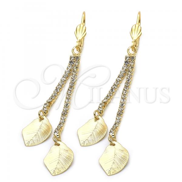 Oro Laminado Long Earring, Gold Filled Style Leaf Design, with  Cubic Zirconia, Golden Finish, 5.071.009